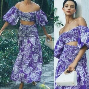 Mara Hoffman 2 Piece Set Pier Top Nicole Skirt Cotton Boho Smocked Floral XXS